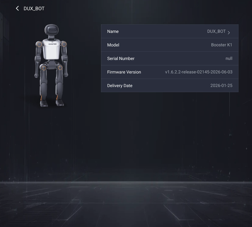 O K1 de verdade: a tela admin do DUX_BOT — Booster K1, firmware v1.6.2.2.